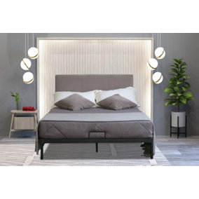 Comfy Living Metal Bedframe 4ft6 Double with Plush Velvet Grey Headboard