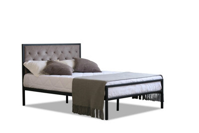Comfy Living Metal Bedframe 5ft Kingsize with Plush Velvet Grey Buttoned Headboard
