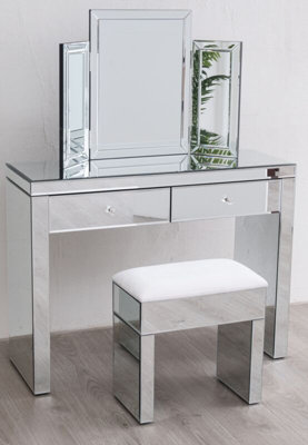 Comfy Living Mirrored Dressing Table Set with Dressing Table, Stool And  Mirror