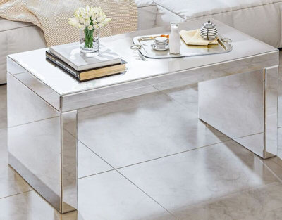 Comfy Living Mirrored Glass Rectangular Coffee Table