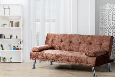 Comfy Living Naples Crushed Velvet Sofa Bed in Brown