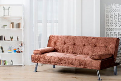 Comfy Living Naples Crushed Velvet Sofa Bed in Brown