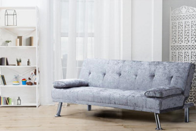 Comfy Living Naples Crushed Velvet Sofa Bed in Steel
