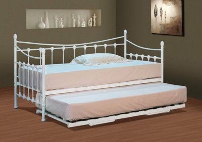 Comfy Living Ornate Metal Day bed with Trundle in White