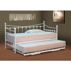 Comfy Living Ornate Metal Day bed with Trundle  in White