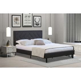 Comfy Living Padded Headboard Dark Grey Fabric Bed Frame 5ft King