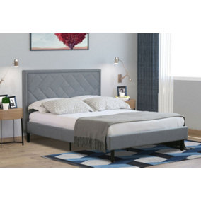 Comfy Living Padded Headboard Light Grey Fabric Bed Frame 4ft6 Double