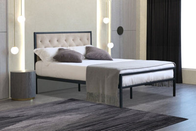 Metal bed frame with fabric deals headboard