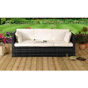 Comfy Living Rattan Storage Sun Lounger in Brown with Cover