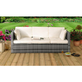 Comfy Living Rattan Storage Sun Lounger in Grey with Cover