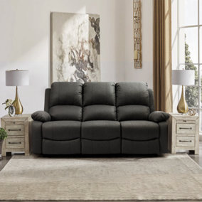 Comfy Living Reclining Fabric Sofa In Dark Grey 3 Piece