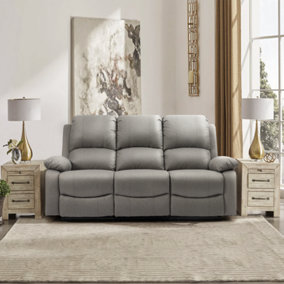 Comfy Living Reclining Fabric Sofa In Light Grey 3 Piece