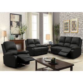 Comfy Living Reclining Fabric Sofa Set In Dark Grey- 3 Piece, 2 Piece, Armchair