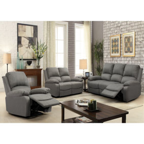 Comfy Living Reclining Fabric Sofa Set In Light Grey - 3 Piece, 2 Piece, Armchair