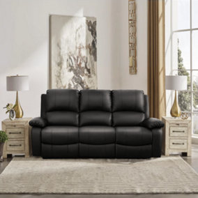 Comfy Living Reclining Faux Leather Sofa In Black 3 Piece