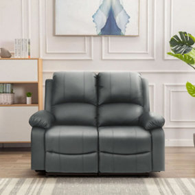 Comfy Living Reclining Faux Leather Sofa In Dark Grey 2 Seater Sofa