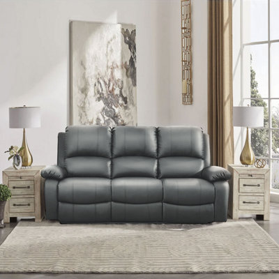 Comfy Living Reclining Faux Leather Sofa In Dark Grey 3 Seater Sofa