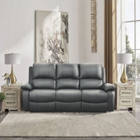 Comfy Living Reclining Faux Leather Sofa In Dark Grey 3 Seater Sofa