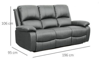 Comfy Living Reclining Faux Leather Sofa In Dark Grey 3 Seater Sofa