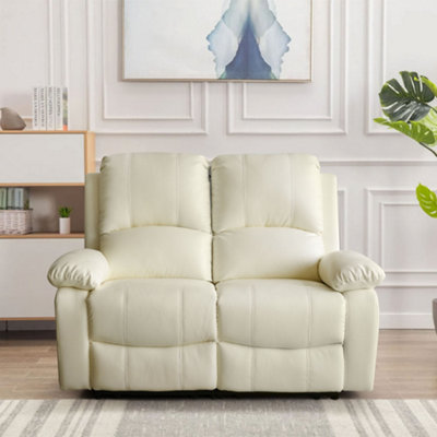 Comfy Living Reclining Faux Leather Sofa In Ivory 2 Seater Sofa