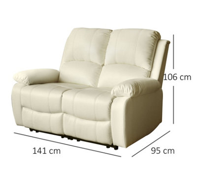 Comfy Living Reclining Faux Leather Sofa In Ivory 2 Seater Sofa