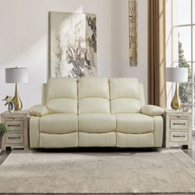 Comfy Living Reclining Faux Leather Sofa In Ivory 3 Seater Sofa