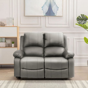 Comfy Living Reclining Faux Leather Sofa In Light Grey 2 Seater Sofa