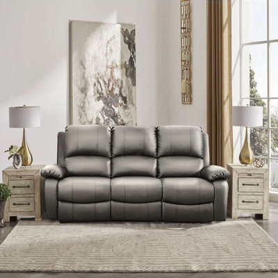 Gray faux leather reclining sofa sale