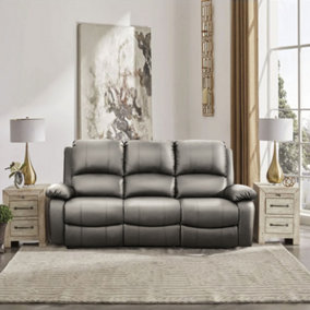 Comfy Living Reclining Faux Leather Sofa In Light Grey 3 Seater Sofa
