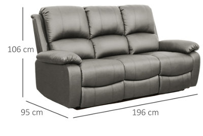 Comfy Living Reclining Faux Leather Sofa In Light Grey 3 Seater Sofa