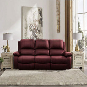Comfy Living Reclining Faux Leather Sofa In Red 3 Seater Sofa