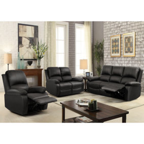 Comfy Living Reclining Faux Leather Sofa Set In Black- 3 Piece, 2 Piece, Armchair