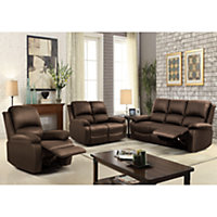 Comfy Living Reclining Faux Leather Sofa Set In Brown - 3 Piece, 2 Piece