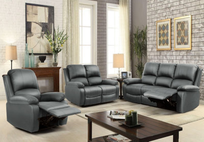 Comfy Living Reclining Faux Leather Sofa Set In Dark Grey - 3 Piece, 2 Piece, Armchair