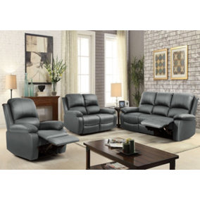 Comfy Living Reclining Faux Leather Sofa Set In Dark Grey - 3 Piece, 2 Piece, Armchair