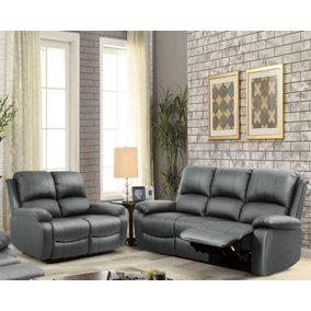 Comfy Living Reclining Faux Leather Sofa Set In Dark Grey - 3 Piece, 2 Piece
