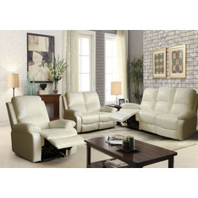 Comfy Living Reclining Faux Leather Sofa Set In Ivory - 3 Piece, 2 Piece, Armchair
