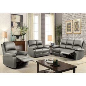 Comfy Living Reclining Faux Leather Sofa Set In Light Grey - 3 Piece, 2 Piece, Armchair