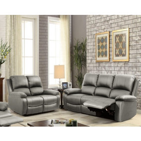 Comfy Living Reclining Faux Leather Sofa Set In Light Grey - 3 Piece, 2 Piece
