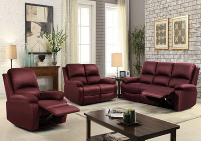 Red leather deals couch set