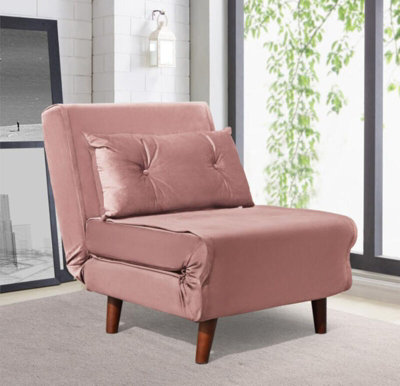 Comfy Living Small Single Sofa Bed Chair Velvet Fabric Chaise Pull Out Pink