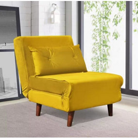 Comfy Living Small Single Sofa Bed Chair Velvet Fabric Chaise Pull Out Yellow