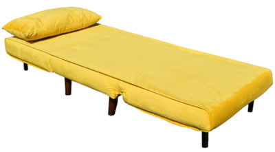 Comfy Living Small Single Sofa Bed Chair Velvet Fabric Chaise Pull Out Yellow