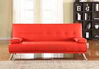 Comfy Living Stunning Faux Leather Italian Designer Style Sofa Bed with Chrome Legs