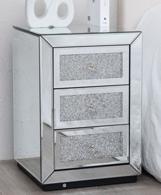 Comfy Living Tiffany Diamond Mirror Crystal Bedside Table