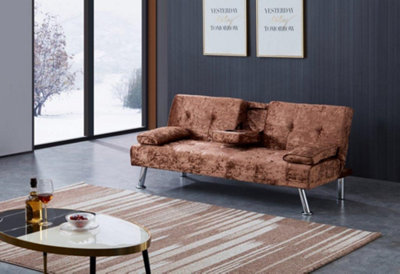 Comfy Living Verona Crushed Velvet Sofa Bed in Brown
