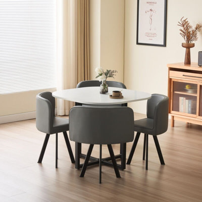 Comfy Living White  90cm Square Dining Table Set with 4 Grey Chairs