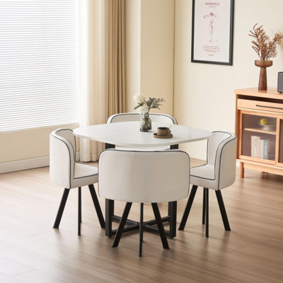 Comfy Living White 90cm Square Dining Table Set with 4 White Chairs