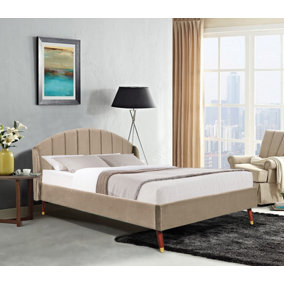 Comfy Living Winged Plush Velvet Fabric  Bed Frame with Curved Headboard 4ft6 Double Brown