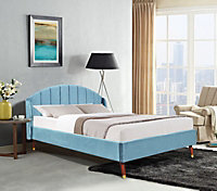 Comfy Living Winged Plush Velvet Fabric  Bed Frame with Curved Headboard 4ft6 Double Steel